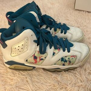 JORDAN 6 PINK,GREEN,AND BLUE